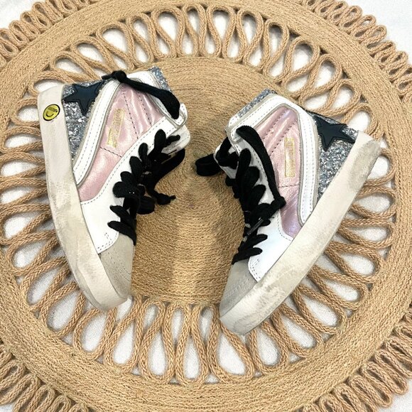 Golden Goose Slide Laminated Leather & Glitter High-Top Sneakers EU 23/ US 7 - Picture 4 of 11
